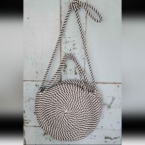 Black/White Woven Cotton Circle Shoulder Bag